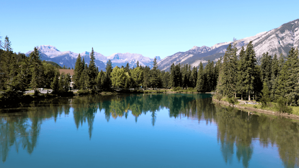 View of the Bow River in downtown Banff