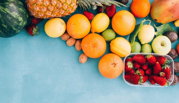 Different kinds of fruits and vegetables.