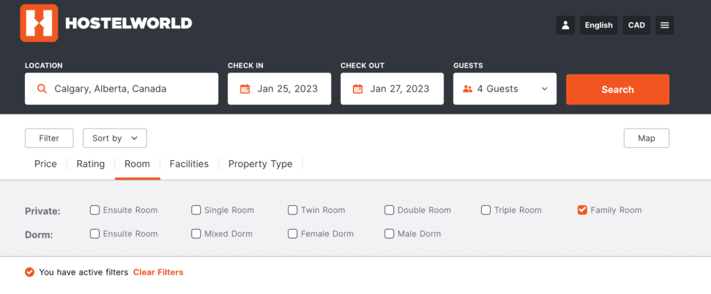 Adding filter to search for hostels