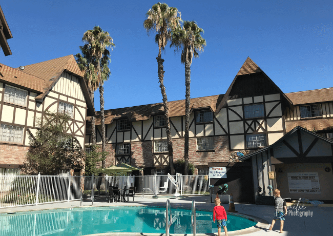 The crystal-clear pool sparkles under the golden sun, inviting guests to take a refreshing dip or bask in the California sunshine with the lounge table and chairs in the poolside.