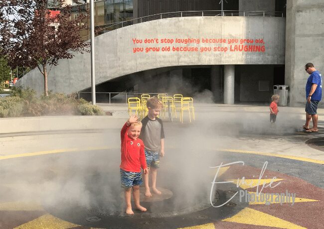 My boys are so happy playing outside the JUMP.