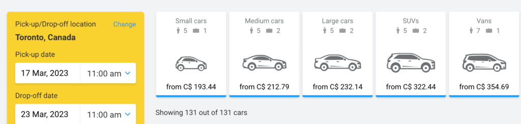 Example Car Rental Toronto