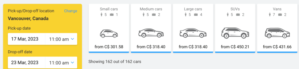 Example Car Rental Vancouver