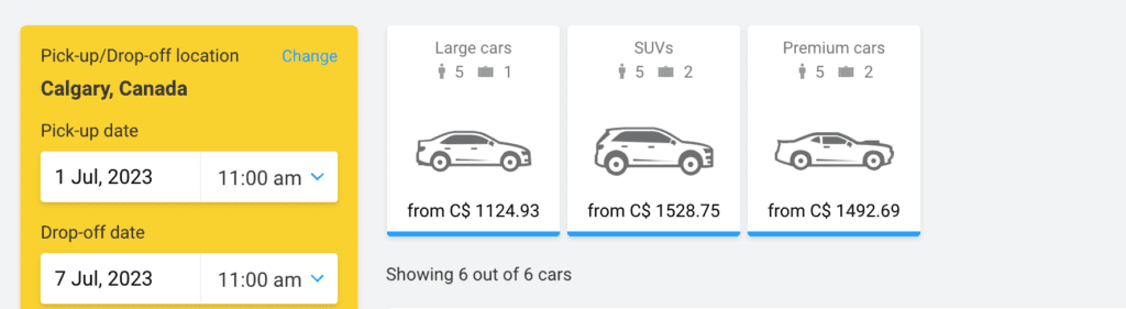 Example Car Rental Calgary - July