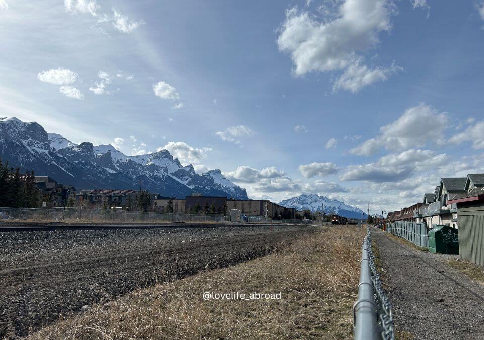 The walking trail and train track behind the resort