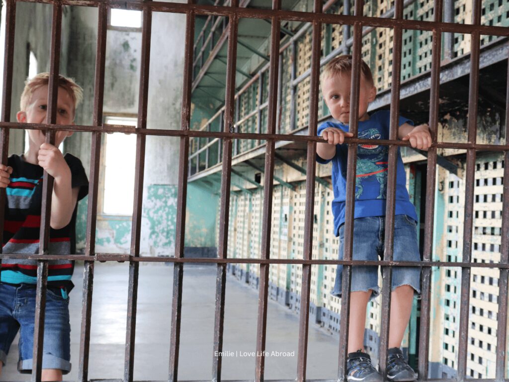 Kids pretending to be prisoners at the Old Penitentiary in Boise