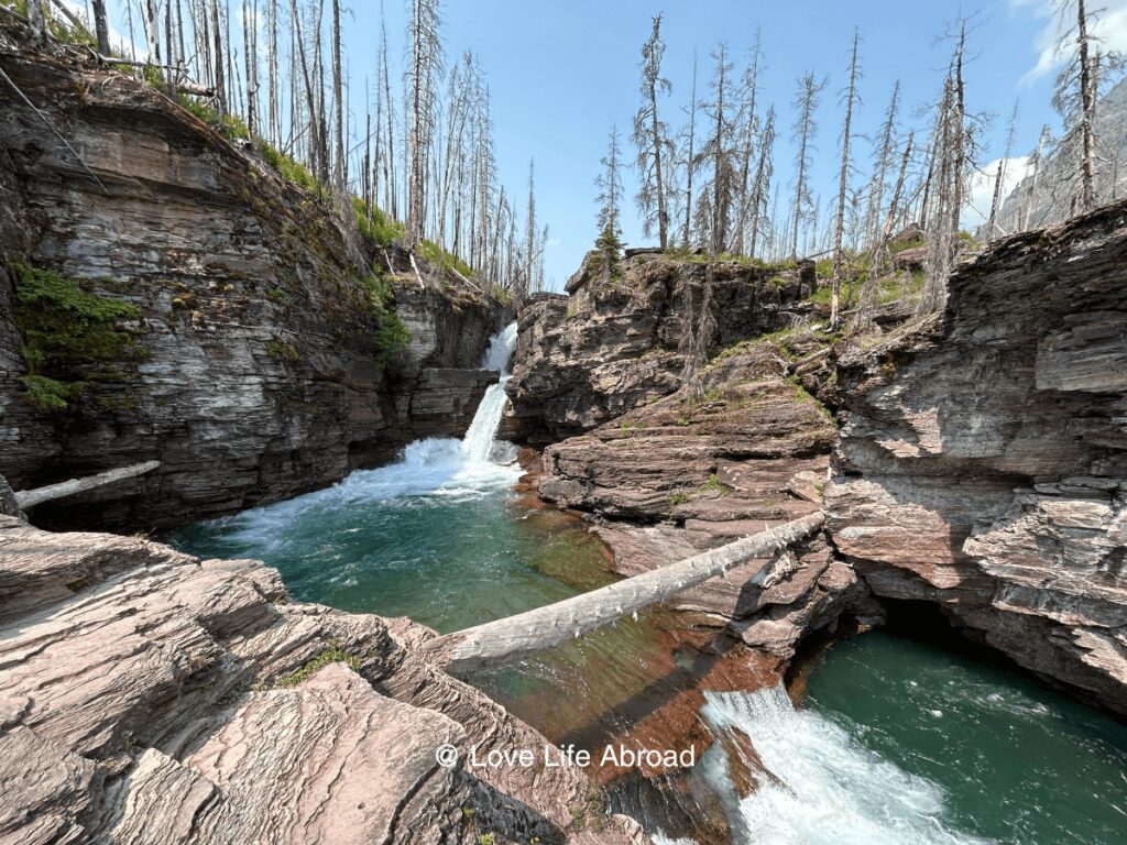 View of St Mary Falls in Glacier National Park