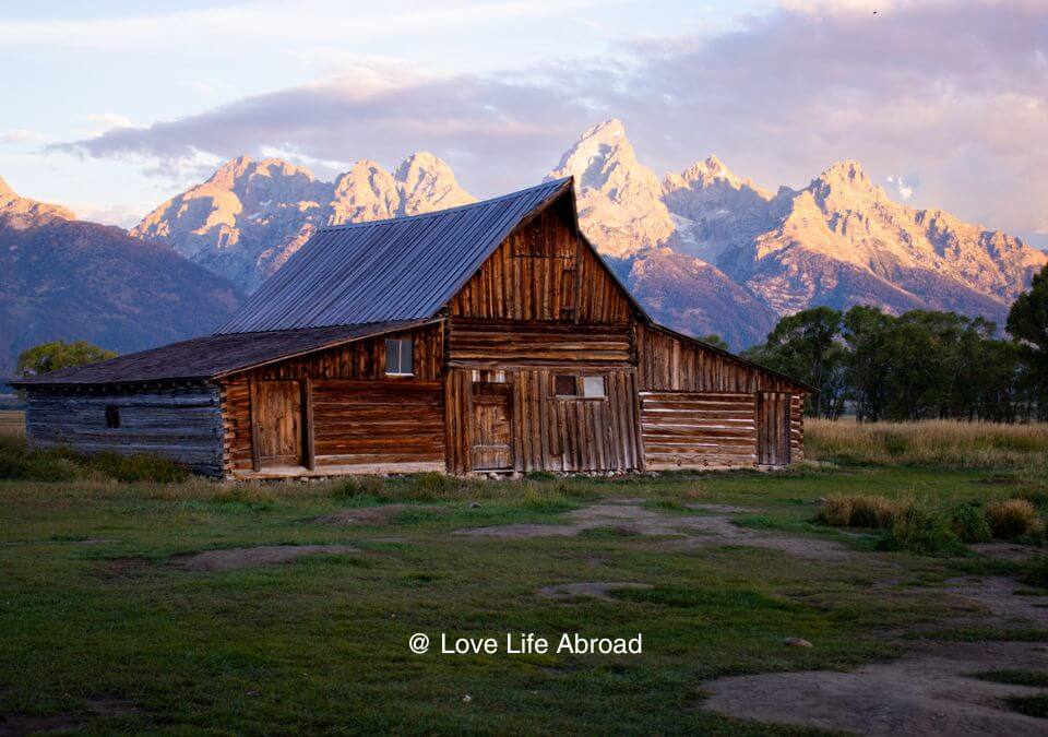 Sunrise at Mormon Row with the view of the majestic mountains