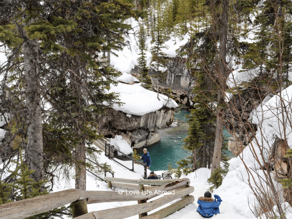 My son sledding down the path at Marble Canyon