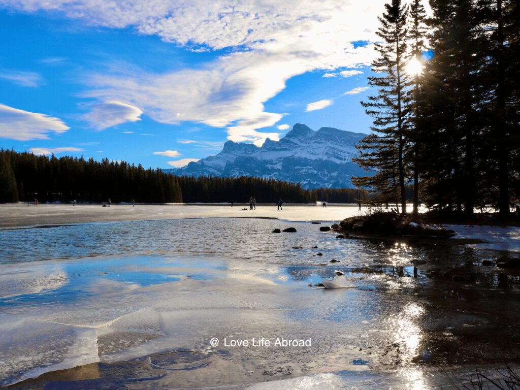 Semi-frozen lake at Two Jake Lake in Banff