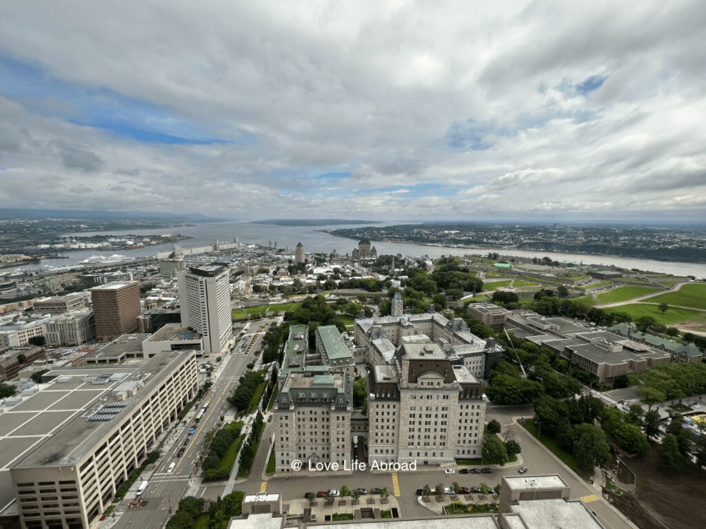 view of quebec city at the top of the Observatoire de Quebec