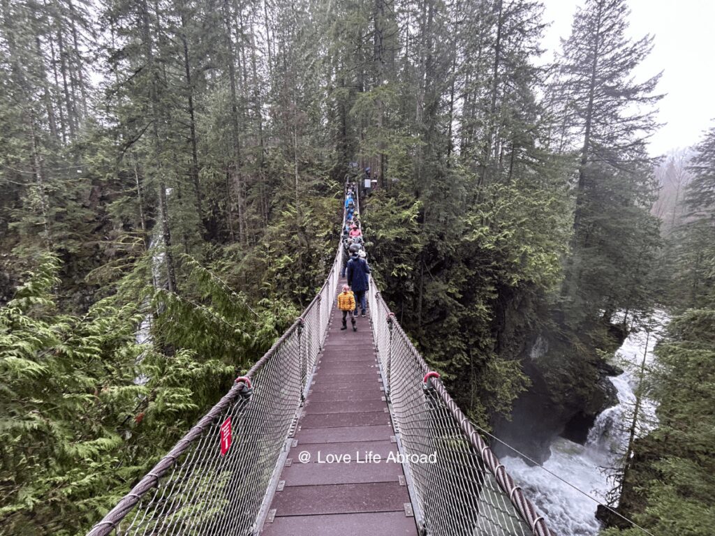 Walking on the Suspension bridge at Lynn Canyon