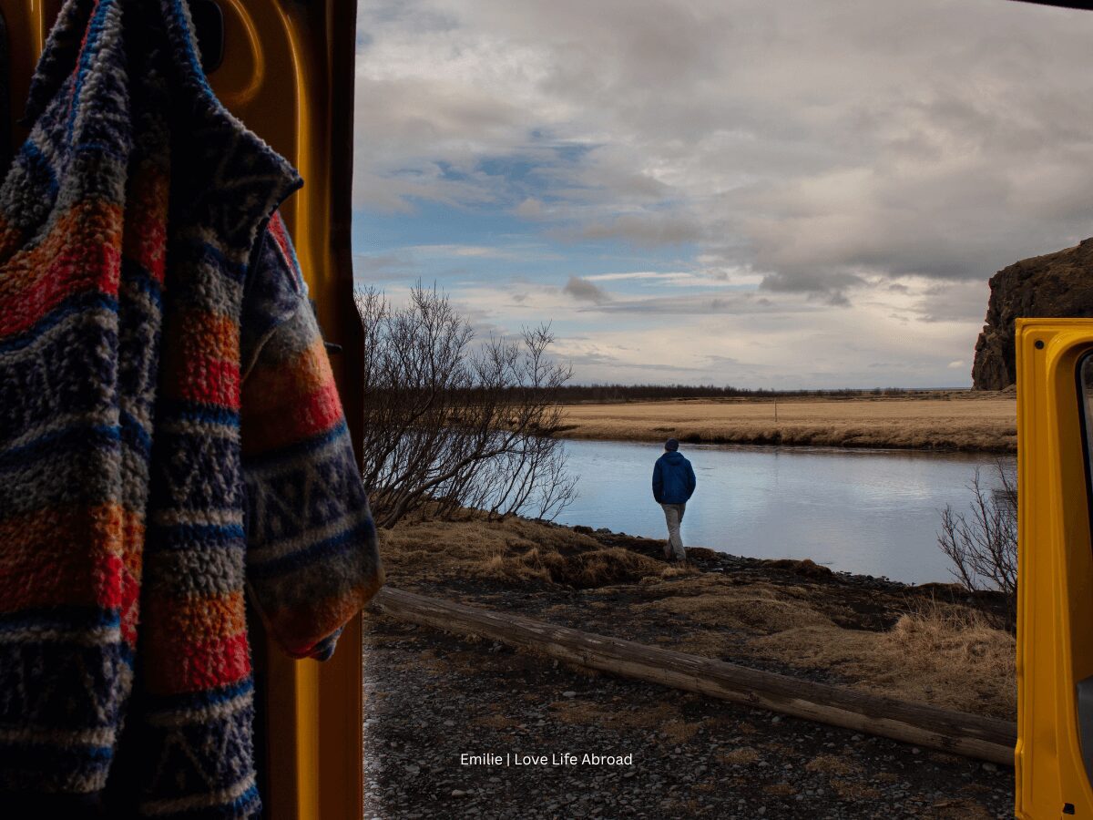 Enjoying the view at Skogar campsite from the campervan