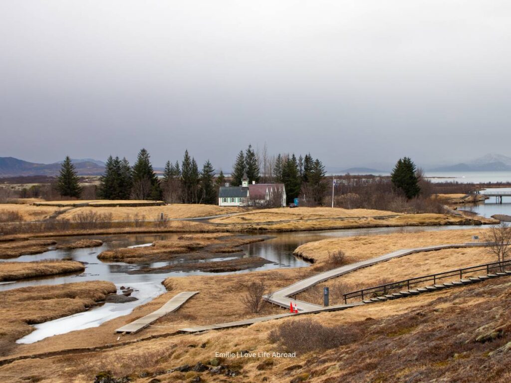 view of the church at thingvellir national park a must stop on the golden circle route