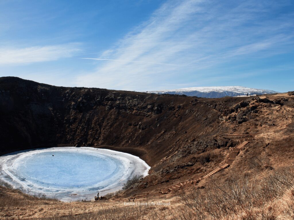 view of Kerid Crater from the trail at the top