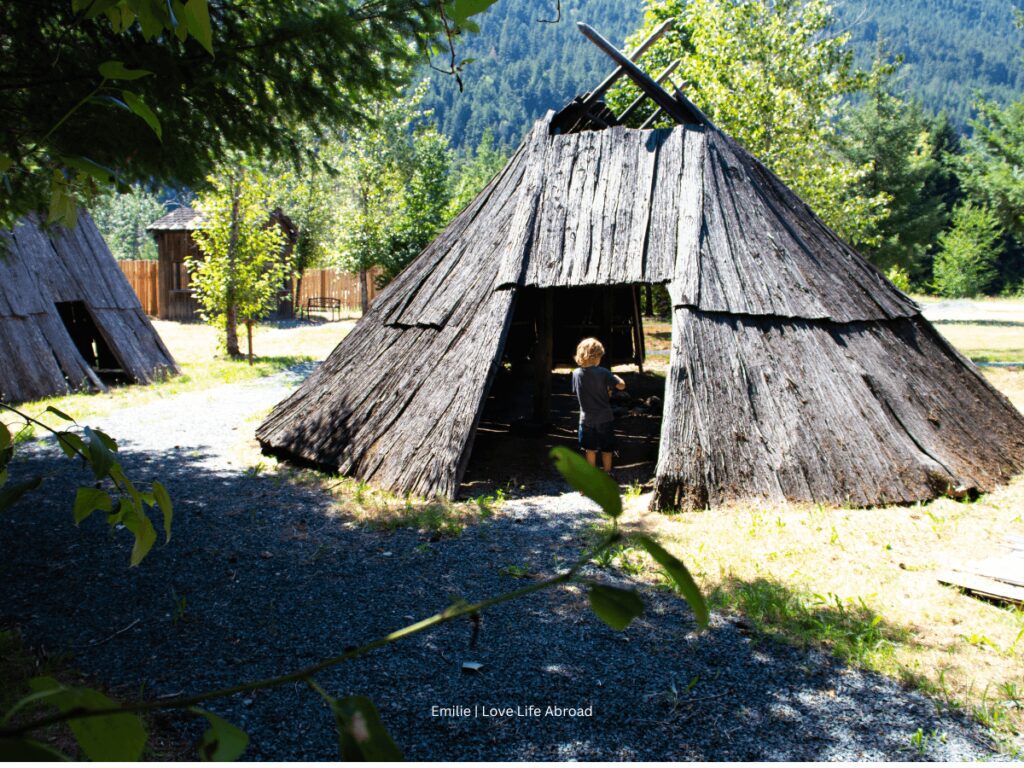 My son is entering a traditional lodge house at Tuckk Wiowhum 