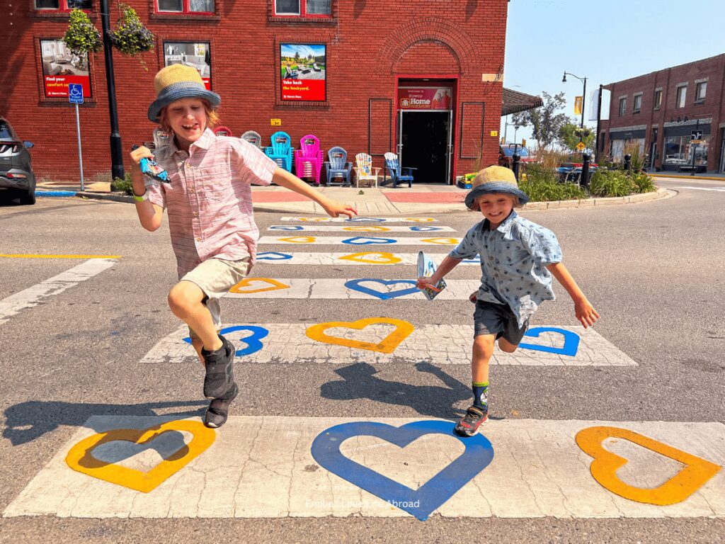 The kids were following the painted hearts in downtown Lacombe 