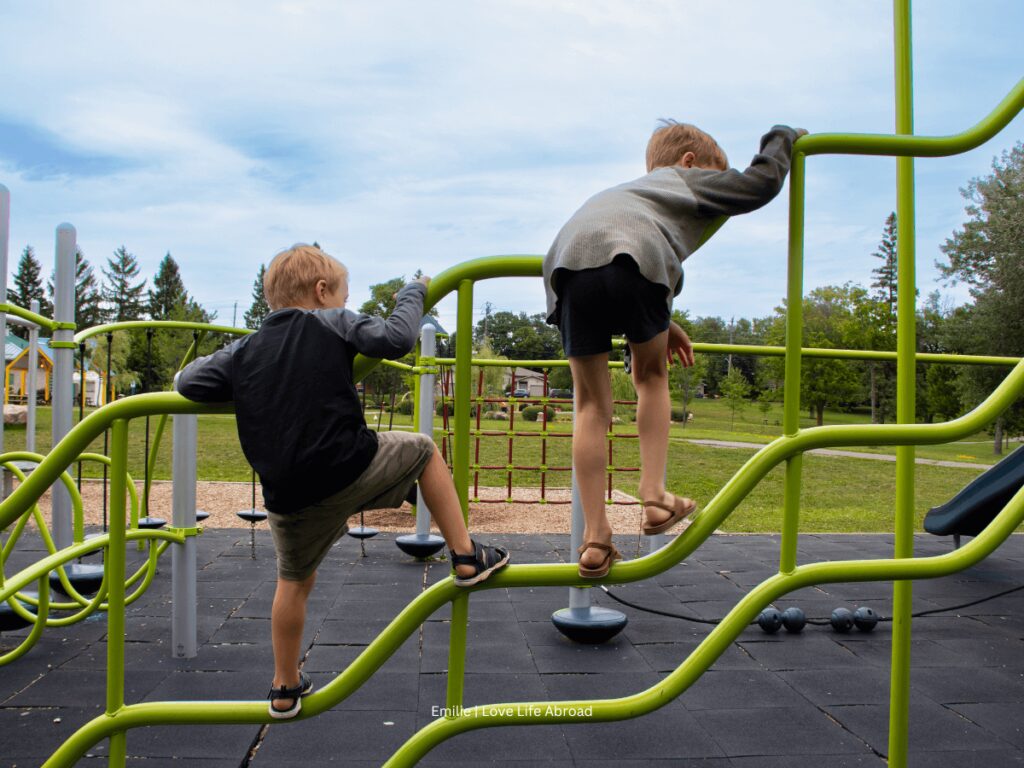 The kids playing at the Bellevue Park in Sault Ste Marie