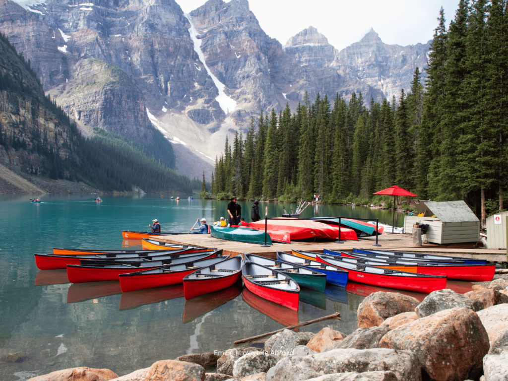 The colourful canoe at Moraine Lake in Banff National Park