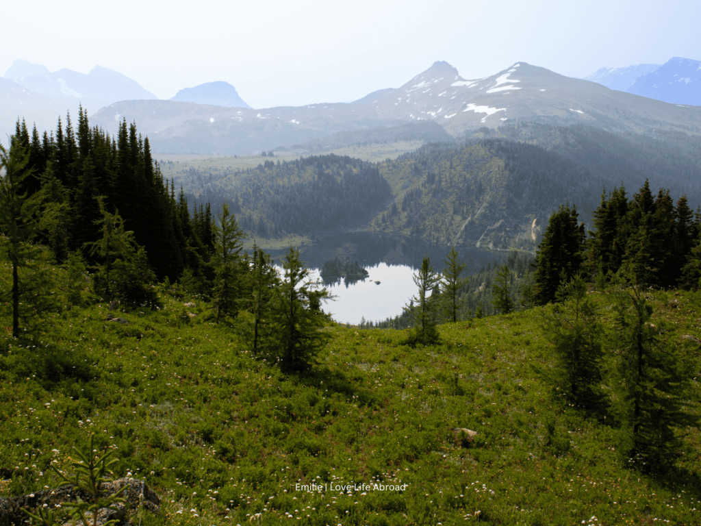 At the top of Sunshine is Sunshine Meadows. The view of the Isle Rock, in between Alberta and British Columbia.