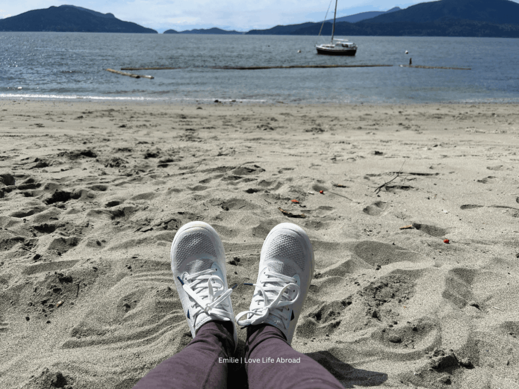 Weekend Sneakers from Vessi at the beach in Vancouver